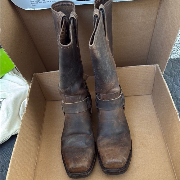 Brown Combat/Western Boots with Square Toe and Mid-Calf...